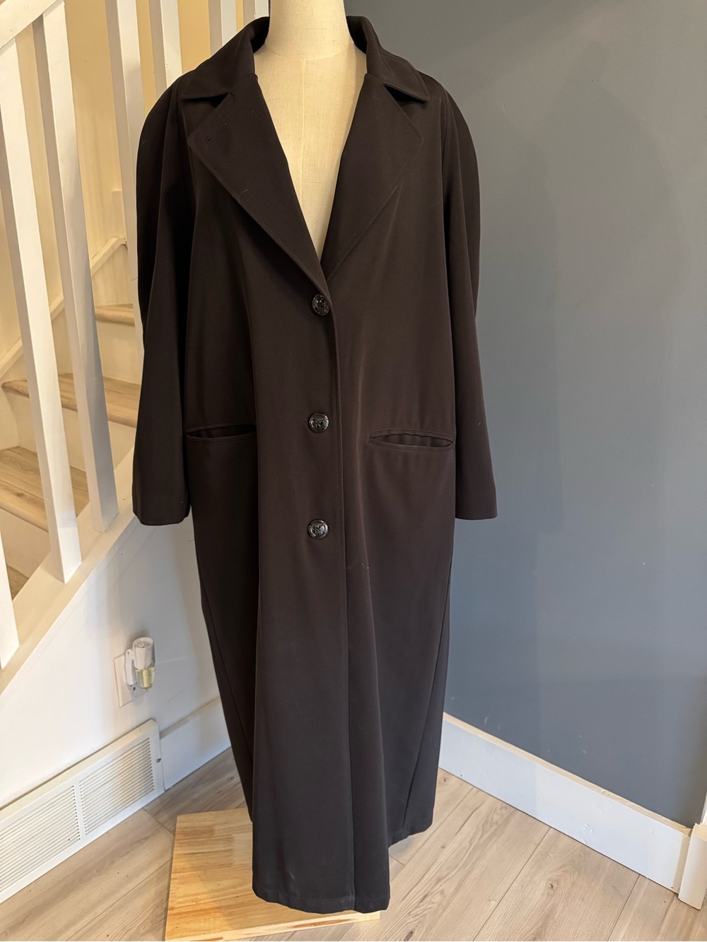 London Fog Black Maxi Raincoat Size 14 REG Long Minimalist Coat